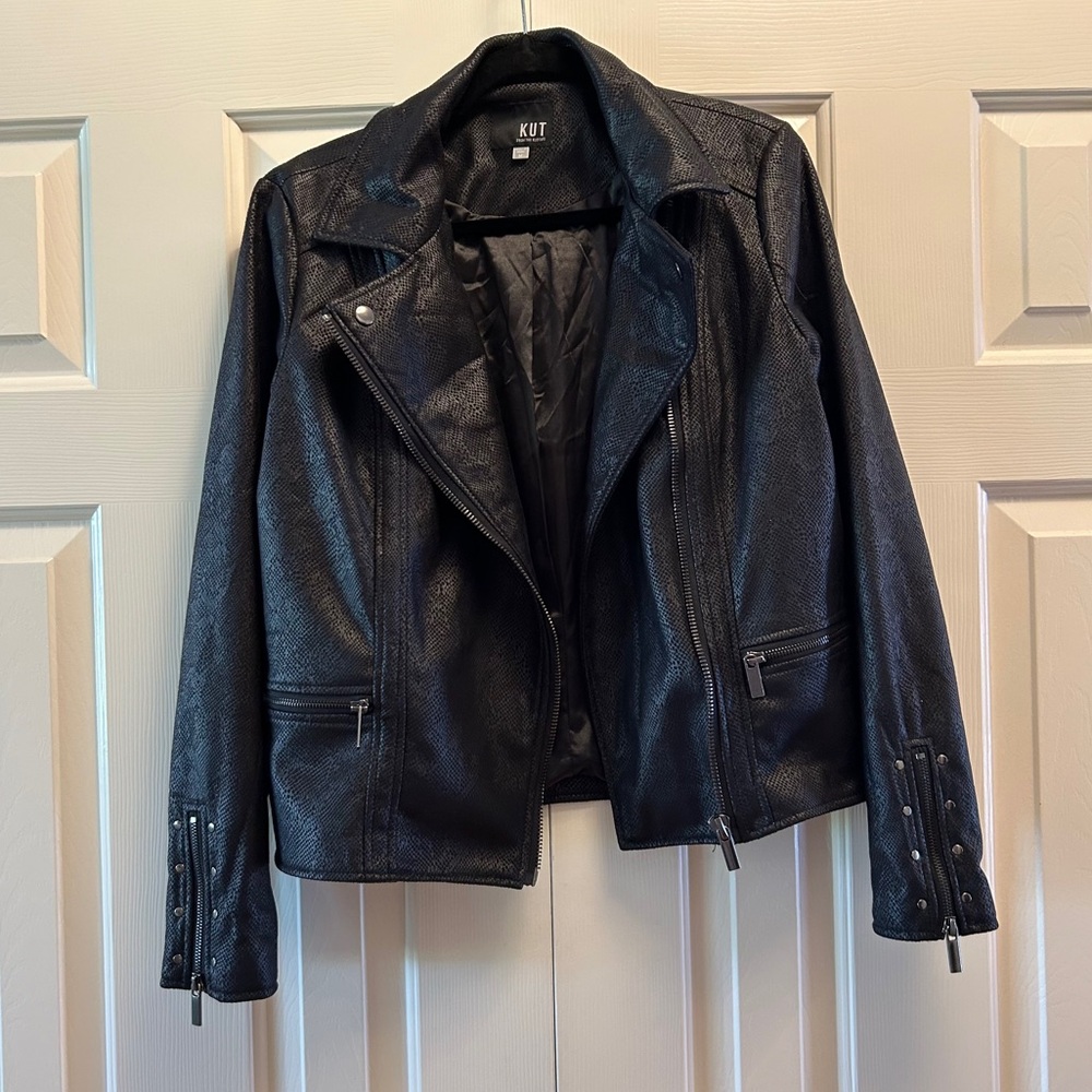 Kut From The Kloth Black Faux Snakeskin‎ Moto Jacket